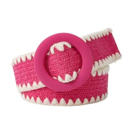 Women Fashion Belt Straw Woven Elastic Wide Strap with Matching Round Buckle