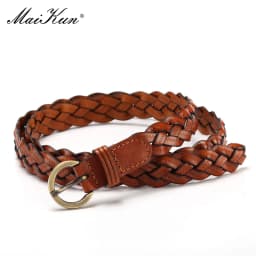 Maikun Fashion Ladies Woven Candy Belt Alloy Pin Buckle Women's Thin Belt