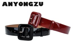 ANYONGZU Designers Brand Women Wide Genuine Cowhide Belt Bright Red Black High Quality Woman Waist Belts Dresses 100CM*4.7CM