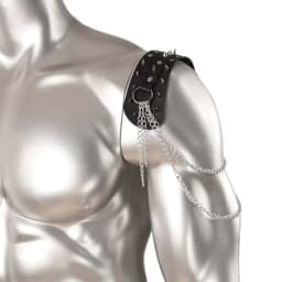 UYEE unisex synthetic leather shoulder armor with rivet details and chain tassel fashionable black studded waistband accessory