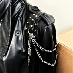 UYEE unisex synthetic leather shoulder armor with rivet details and chain tassel fashionable black studded waistband accessory