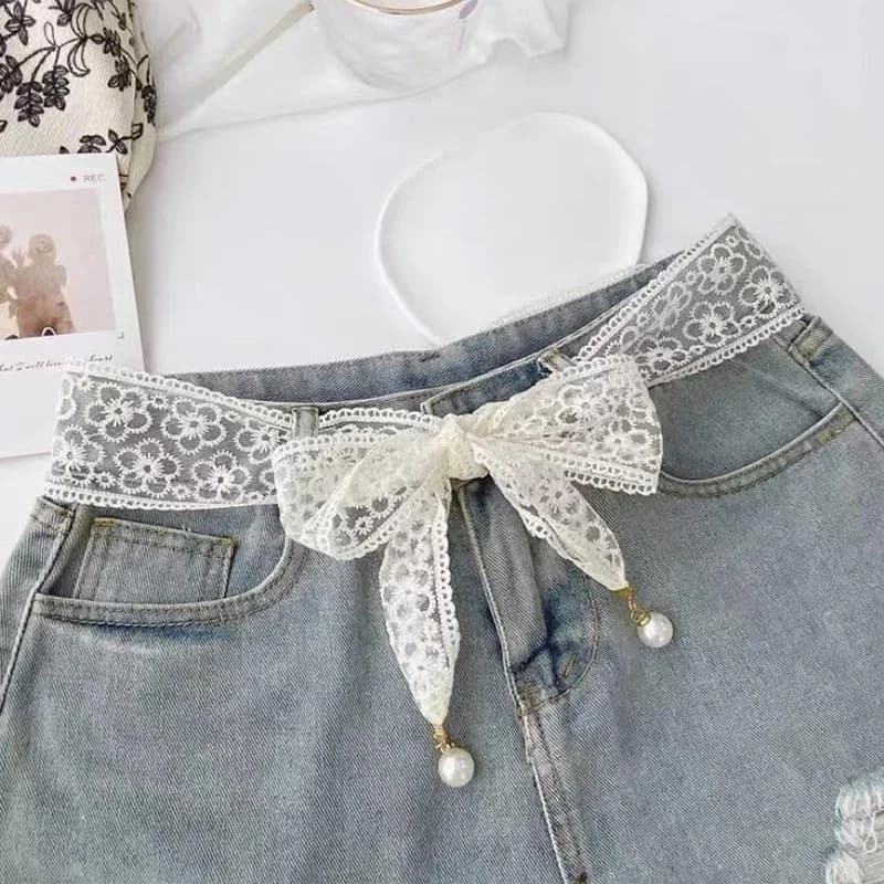 Fashion Sweet Decorative Lace Waist Belts Pearl Pendant Clothing Accessories Chain Belt Elegant Dress Waist Chain For Women