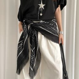 Retro Black Printed Petticoat Scarf Korean Lazy Style Thin Shawl Small Neck Scarf Accessory Belt
