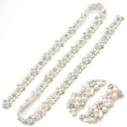JLZXSY Pearl Rhinestone Applique, Crystal Belt Trim for Dresses, 1 Yard Sparkly Applique Sew or Iron on Wedding Dress Sash