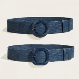 5CM X100CM Woven Wide Belt Women Retro Round Buckle Elastic Waist Decorative Cross Border Supply Navy Blue High Quality Fashion