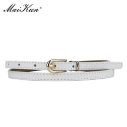 Maikun Women Belts Alloy Pin Buckle Genuine Leather Thin Belt Female Waistband for Jeans Dresses Pants