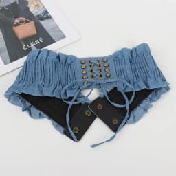 10x66cm Elegant Ruffles Wide Belts Denim Blue Lace Up Waist Belt Vintage Elastic Waistband Casual Dress Coat Girdle For Women