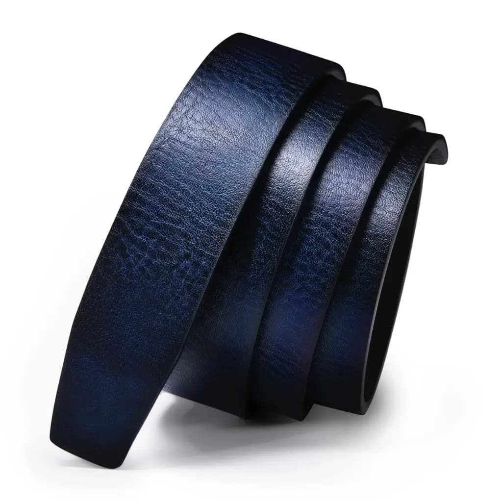 New Blue Color Cowskin Genuine Leather Automatic Buckle Belts for Men Casual Cowboy Belt without buckle Replacement belts