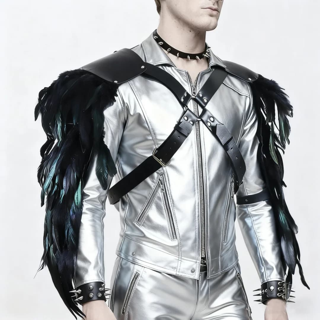 UYEE Belt Feather Shrugs Shawls Gothic Punk Feather Cape Jacket Punk Scarf Shoulder Wraps Halloween Cosplay Stage Show Belt