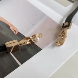 Elegant Double Pearls Buckle Elastic Women Belts Black Thin Straps Lady Girl Dress Skirt Decor Waistbands