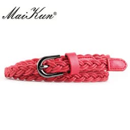 Brand Designer Casual Dress Belts for Women Thin Braid Genuine Leather Belt for Jeans Pin Buckle Female Strap Candy Color