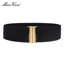 Maikun Fashion Wide Belts for Women Simple Style Elastic Three Colors Metal Buckle Female Cummerbund