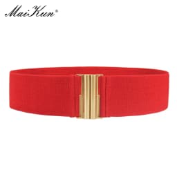 Maikun Fashion Wide Belts for Women Simple Style Elastic Three Colors Metal Buckle Female Cummerbund