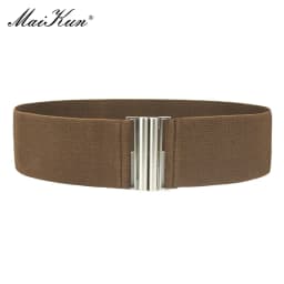 Maikun Fashion Wide Belts for Women Simple Style Elastic Three Colors Metal Buckle Female Cummerbund