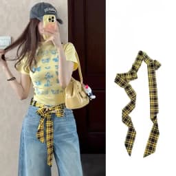 Trendy Long Skinny Plaid Waist Belt with Jeans Necktie Scarf - Fashionable Hairband & Decorative Accessory for Stylish Outfits