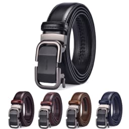 Men's leather ratchet belt 3.5cm wide adjustable formal jeans, comfortable cutting