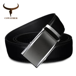 COWATHER 2021 newest cow genuine Leather Belts for Men High Quality Male luxury Brand jeans Automatic Ratchet Buckle 110-130cm