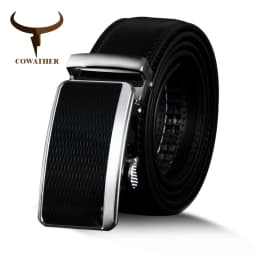 COWATHER Cowhide Leather Men Belt Cow Genuine Leather Male Strap Automatic Buckle Belt For Men Vintage Style Business Male Belt