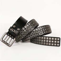 3 Needles Heavy Metal Cowboy Punk Belt Real Genuine Leather Hip Hop Belts Men Cross Square Rivet Jeans Belt Male Strap Studded