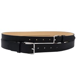 Double Needle Silver Buckle Cowhide Waist Seal, Women's Leather Wide Design Waist Belt, Black 6cm Width Coat Belt