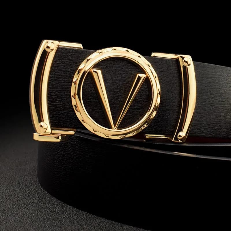 Fashion V letter Black genuine leather designer belts men HighQuality Cowskin Waist Strap Casual Automatic buckle ceinture homme