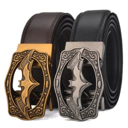 Vintage Bat Silver Gold Automatic Buckle Belt for Men Genuine Leather Plus Size Big 120 130 140 150 160 170cm Brown Black Belts