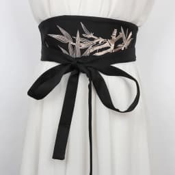Chinese Han Dynasty Hanfu Clothing Waistband with Tassels Wide Tie Belt with Bamboo Embroidery