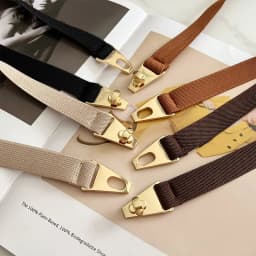 Fashion Gold Metal Knob Buckle Stretch Belt Women Thin Solid Color Slim Body Waist Belts Lady Coat Dress Shirt Skinny Waistband