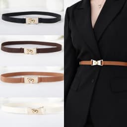 Fashion Gold Metal Knob Buckle Stretch Belt Women Thin Solid Color Slim Body Waist Belts Lady Coat Dress Shirt Skinny Waistband