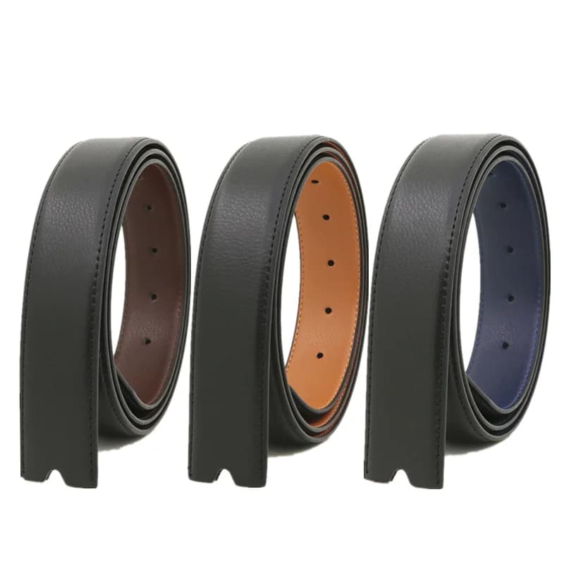 3.3 cm Board Buckle Pin Buckle Belt Strip, Belt Body, Buckle-Free White and Blue-Gray Genuine Leather Perforated Belt
