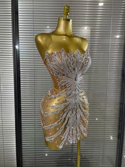 Shining Sequins Women Sexy Strapless Mesh See Through Bodycon Mini Dress Nightclub Party Celebrate Birthday Stage Wear