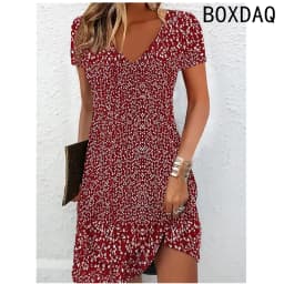 Summer Short Sleeves V-Neck Beach Party Dress 3D Colorful Floral Casual A-Line Dress Big Size 3XL Female Outdoor Dress Sundress