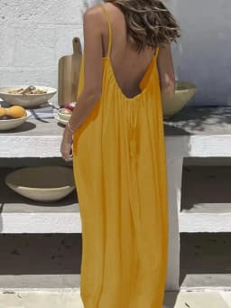 Women's Loose Sundress Sexy Backless Lace Up Slip White Linen Homewear Long Maxi Party Dresses OUFY-20260409001