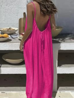 Women's Loose Sundress Sexy Backless Lace Up Slip White Linen Homewear Long Maxi Party Dresses OUFY-20260409001