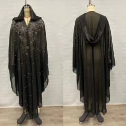 New Ethnic Style Hooded Robe with Bead Embellishment Shoulder Shawl Cape Long Skirt Batwing Sleeve Diamond Heat Treatment