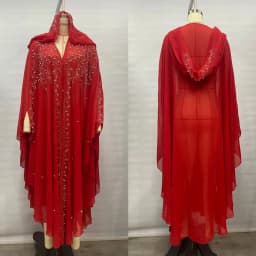 New Ethnic Style Hooded Robe with Bead Embellishment Shoulder Shawl Cape Long Skirt Batwing Sleeve Diamond Heat Treatment