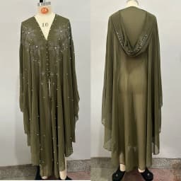 New Ethnic Style Hooded Robe with Bead Embellishment Shoulder Shawl Cape Long Skirt Batwing Sleeve Diamond Heat Treatment