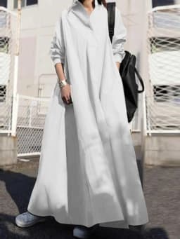 ZANZEA Women's Dress Autumn Long Sleeve Shirt Dress Loose Oversized Maxi Kaftan Woman Lapel Solid Half-Button A-line Sundress