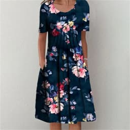 Temperament Dress Women Casual Elegant Dress Women Short Sleeves Loose Dresses Weekend Holiday
