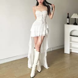Fashion Sexy Spaghetti Strap Ruffle Irregular Bodycon Party Club Evening Dress Women Mesh Suspender Spring Summer Holiday Beach