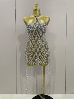 Sexy Sparkly Sequin Diamond Mesh Transparent Two Piece Set Women Celebrate Evening Party Birthday Dress Stage Photo Shoot Wear