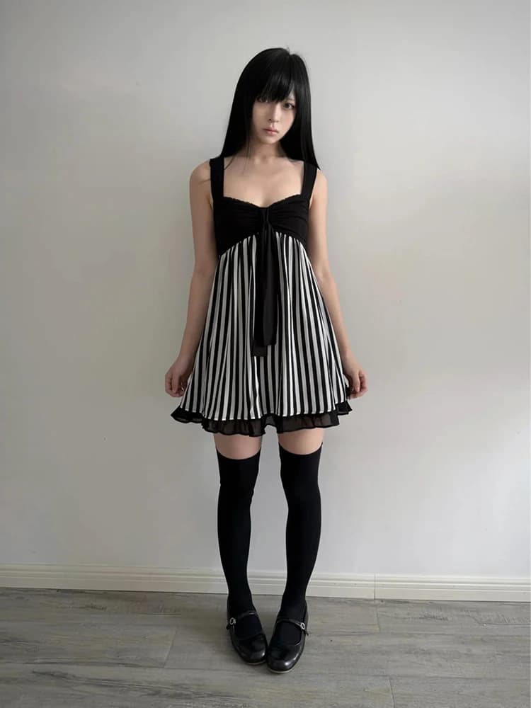 Y2K Harajuku Gothic Lolita Women's Dress Sexy Slim Fit Chic Trend Striped Suspenders Dresses Kawaii Japanese Emo Girl Streetwear