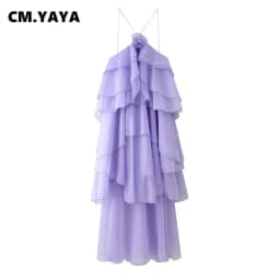 CM.YAYA Women Sleeveless Ruffles Loose Ball Gown Smock Strap Maxi Long Sexy Dress 2025 Birthday Vacation Party Dresses Vestidos