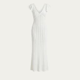 Tossy Ruffled Hollow Out Knit Long Dress Women V-Neck Fashion Patchwork See-Through Beach Holiday Dress Knitwear Female Dress