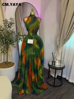 CM.YAYA 2026 Fall Women O-neck Sleeveless Print Mermaid Long Maxi Dress Cocktail Evening Birthday Beach Sexy Night Party Dresses