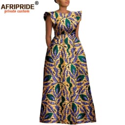 African Dresses for Women Dashiki Print Ankara Short Sleeve O-neck Floor Length Women A-Line Wax Cotton Dress AFRIPRIDE A1825017