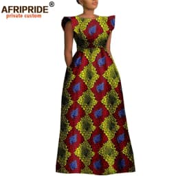 African Dresses for Women Dashiki Print Ankara Short Sleeve O-neck Floor Length Women A-Line Wax Cotton Dress AFRIPRIDE A1825017
