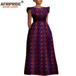 African Dresses for Women Dashiki Print Ankara Short Sleeve O-neck Floor Length Women A-Line Wax Cotton Dress AFRIPRIDE A1825017