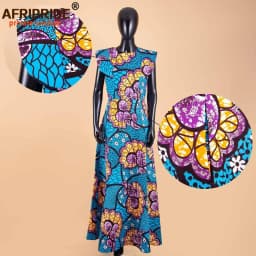 African Dresses for Women Dashiki Print Ankara Short Sleeve O-neck Floor Length Women A-Line Wax Cotton Dress AFRIPRIDE A1825017