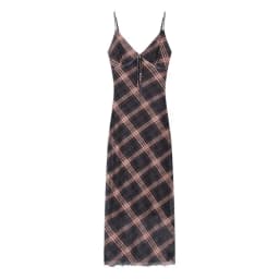 Summer New Women's Gentle Grid Strap Dress Waist Inward Meat Conceal Thin Pear Shape Retro Dress H Version Spring Autumn
